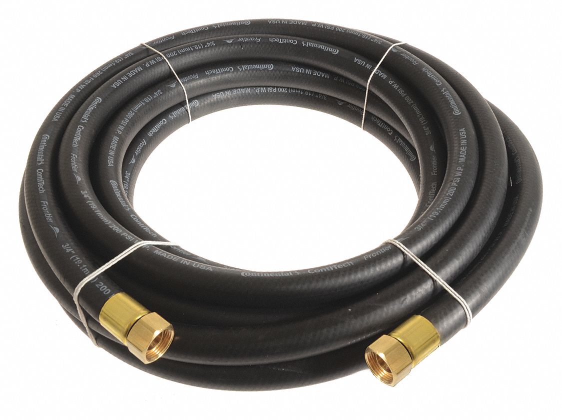 Air Hose: 3/4 in Hose Inside Dia., Black, 3/4 in FNPSM x 3/4 in FNPSM, 10 ft Hose Lg