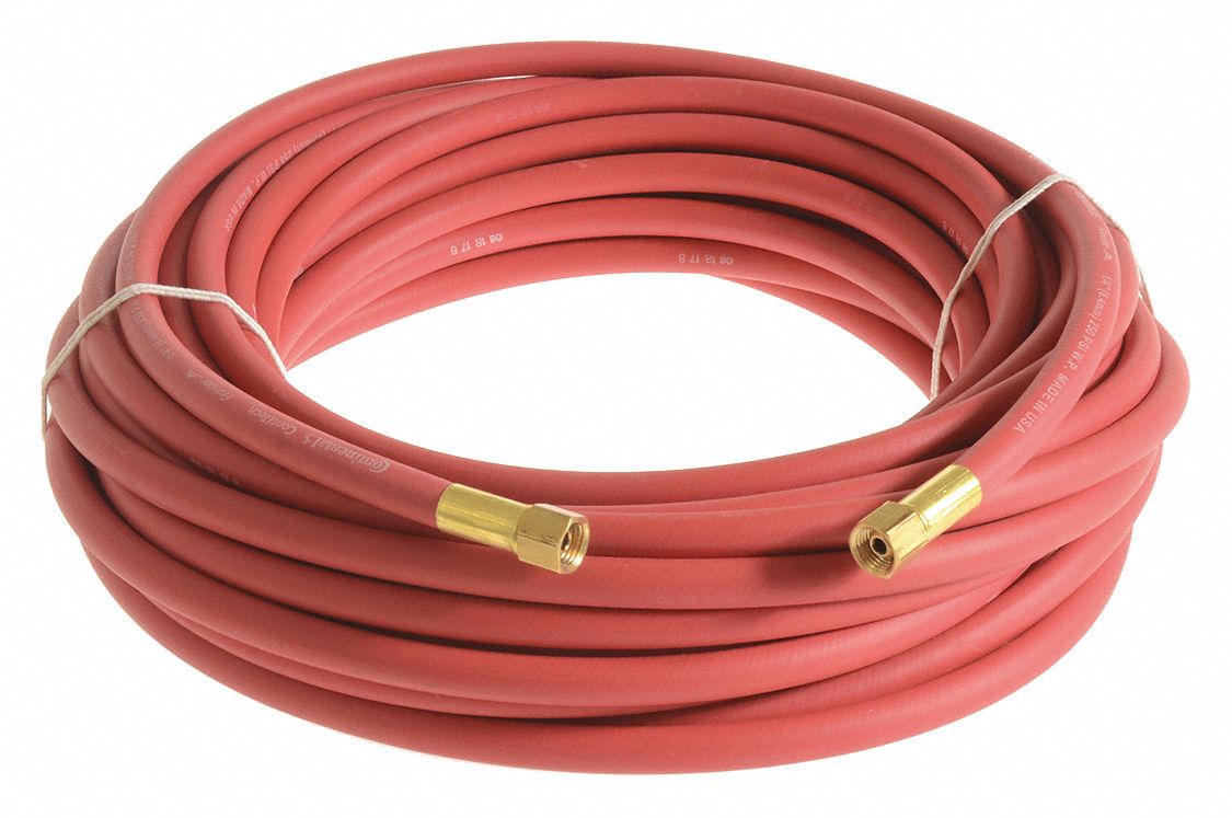 Air Hose: 1/4 in Hose Inside Dia., Red, 1/4 in FNPSM x 1/4 in FNPSM, 10 ft Hose Lg
