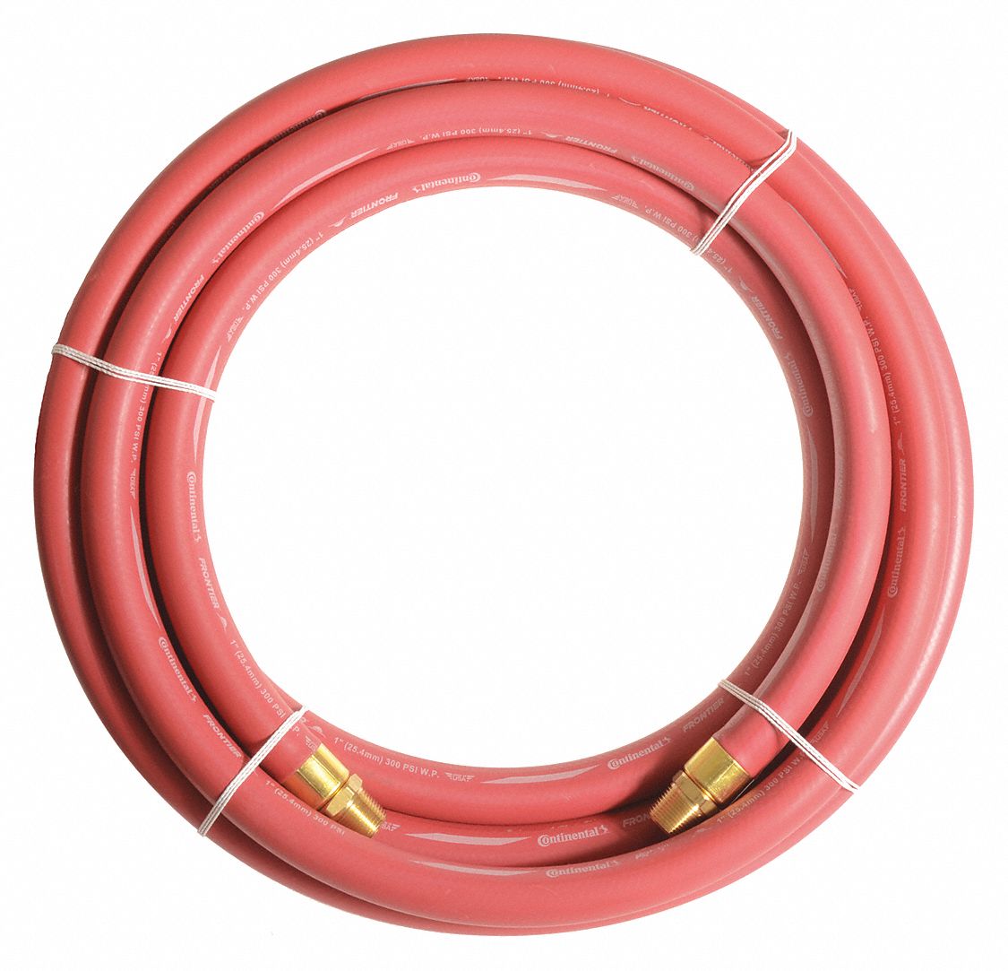 AIR HOSE, 1 IN HOSE ID, RED, BRASS 1 IN MNPT X BRASS 1 IN MNPT, 50 FT HOSE L