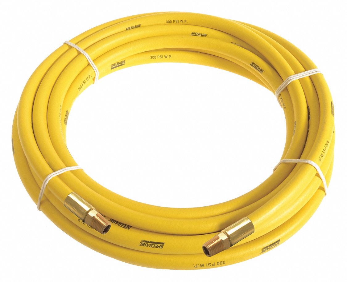 AIR HOSE, ¼ IN INSIDE DIAMETER, YELLOW, BRASS 1/4 IN MNPT X BRASS 1/4 IN MNPT, 15 FT L