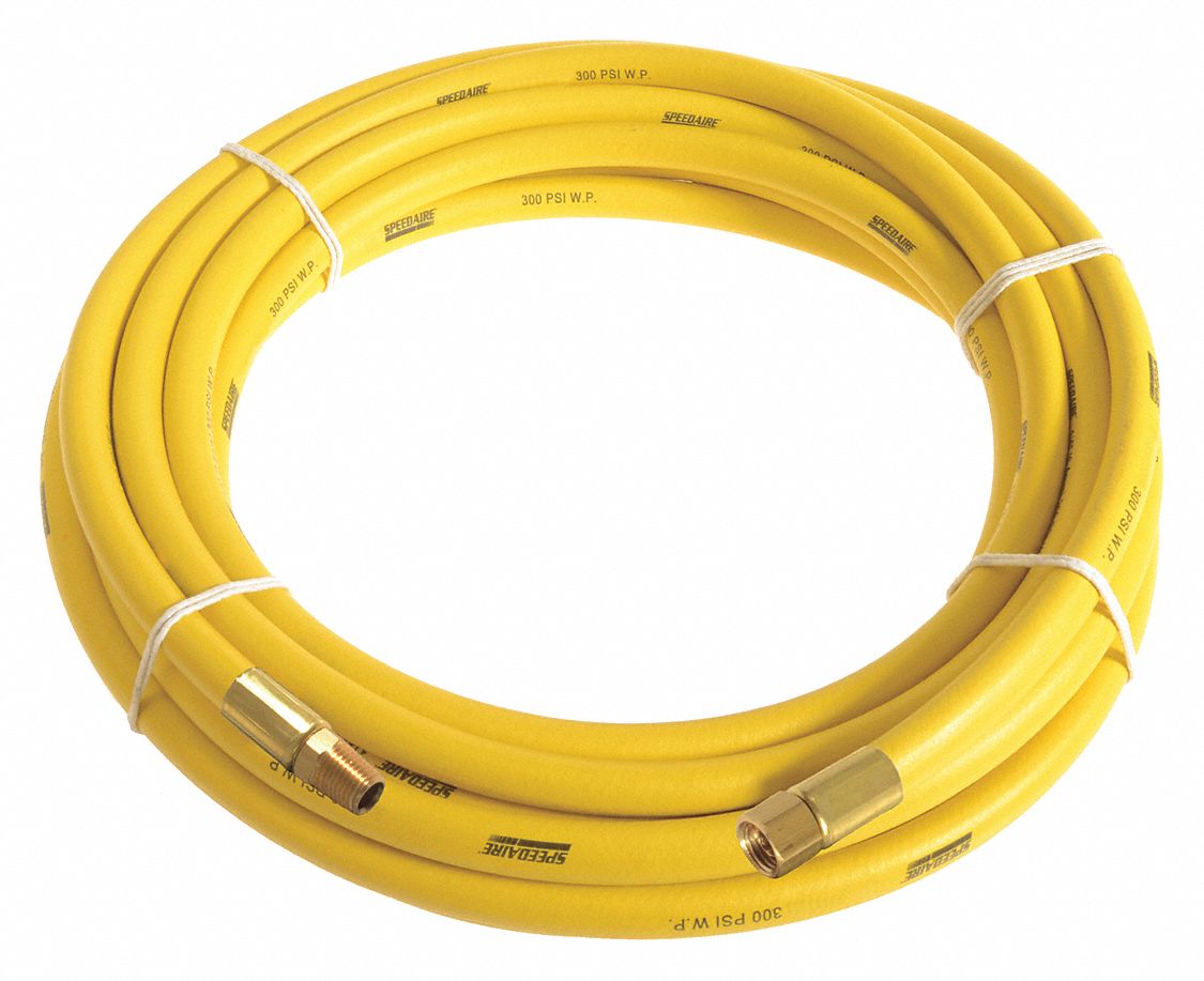 Air Hose: 1/2 in Hose Inside Dia., Yellow, 1/2 in MNPT x 1/2 in FNPSM, 10 ft Hose Lg