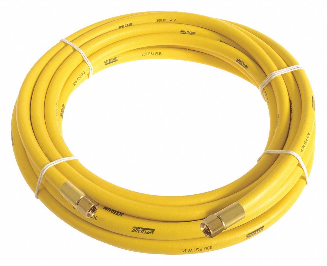 Air Hose: 1/2 in Hose Inside Dia., Yellow, 1/2 in FNPSM x 1/2 in FNPSM, 10 ft Hose Lg