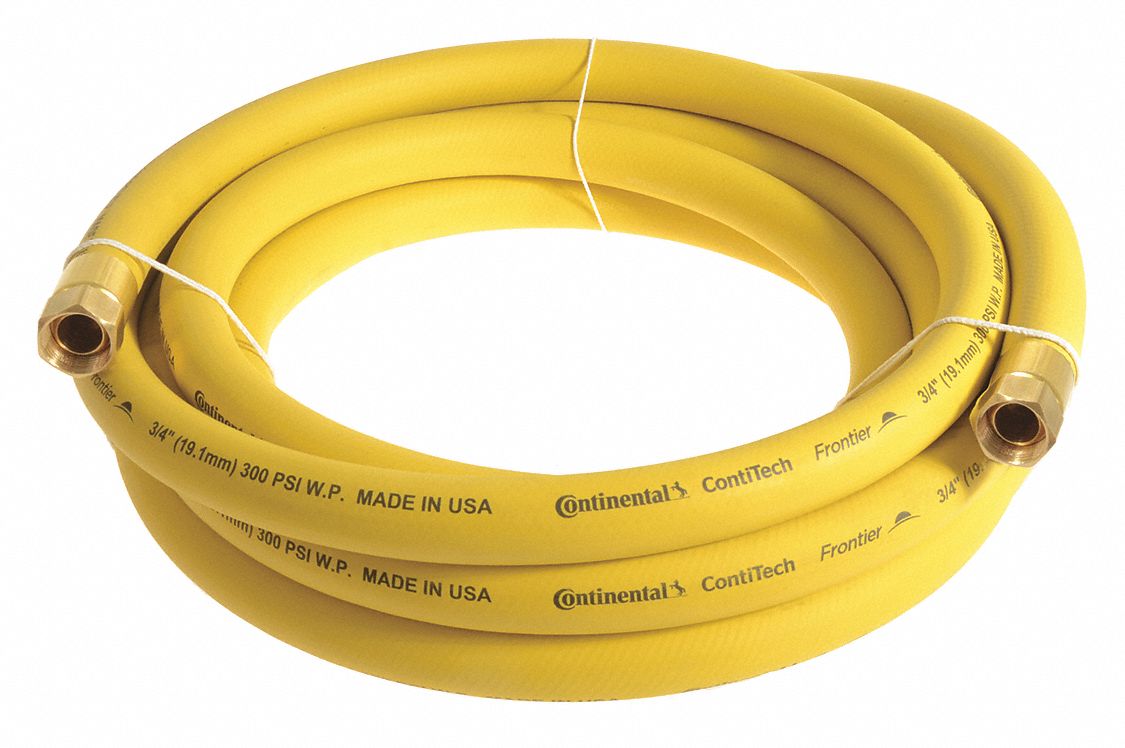 Air Hose: 3/4 in Hose Inside Dia., Yellow, 3/4 in FNPSM x 3/4 in FNPSM, 10 ft Hose Lg
