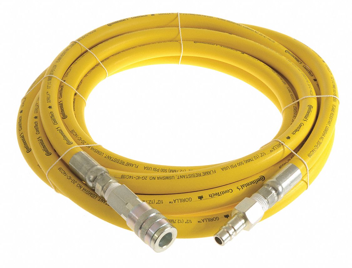 Air Hose: 1/2 in Hose Inside Dia., Yellow, 7/8 in Hose Outside Dia., 10 ft Hose Lg