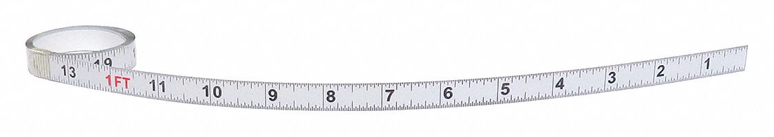 Adhesive Backed Tape Measure: SAE, Inch, Decimal, Right to Left, 1/2 in Overall Wd, Feet