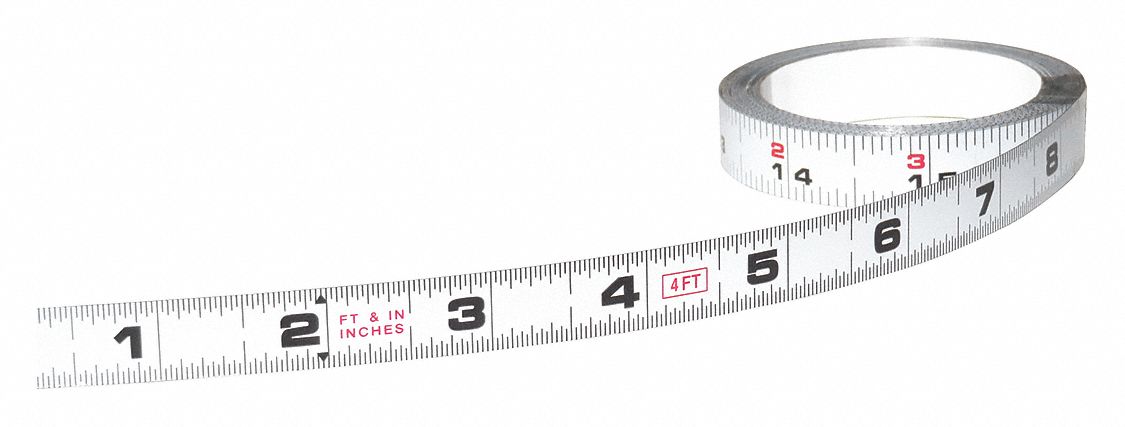 Adhesive Backed Tape Measure: SAE, Inch, Decimal, Left to Right, 1/2 in Overall Wd, Feet