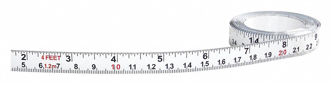 Adhesive Backed Tape Measure: Metric/SAE, Inch/Metric, Decimal, Left to Right, 1/16 in