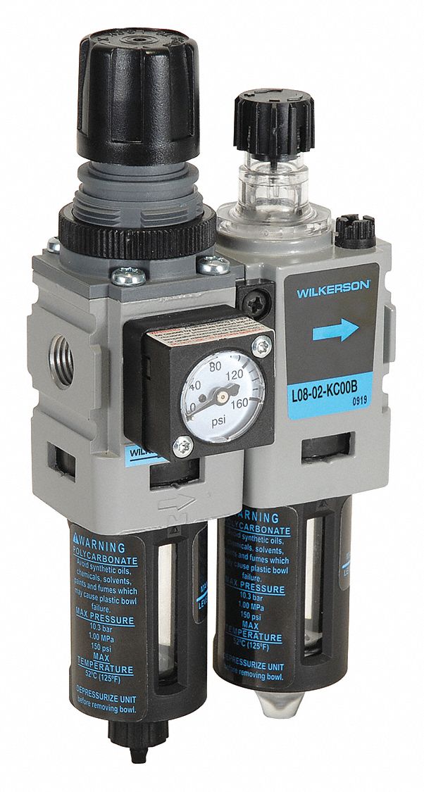Filter/Regulator/Lubricator: 1/4 in NPT, 28 cfm, 150 psi Max Op Pressure, 5 micron
