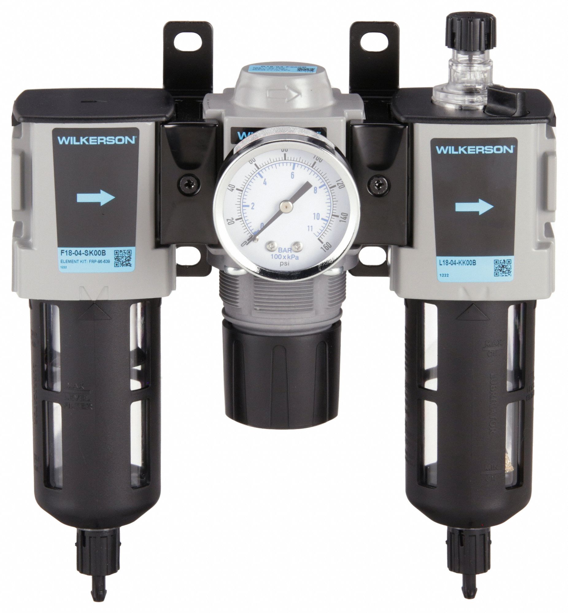 Filter/Regulator/Lubricator: 1/2 in NPT, 85 cfm, 150 psi Max Op Pressure, 5 micron