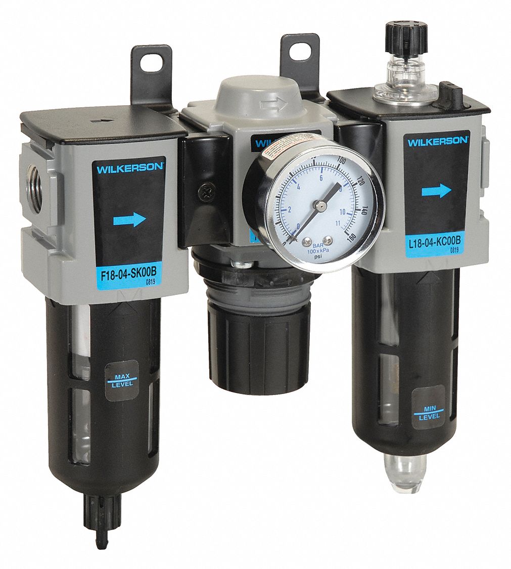 Filter/Regulator/Lubricator: 1/4 in NPT, 42 cfm, 150 psi Max Op Pressure, 5 micron