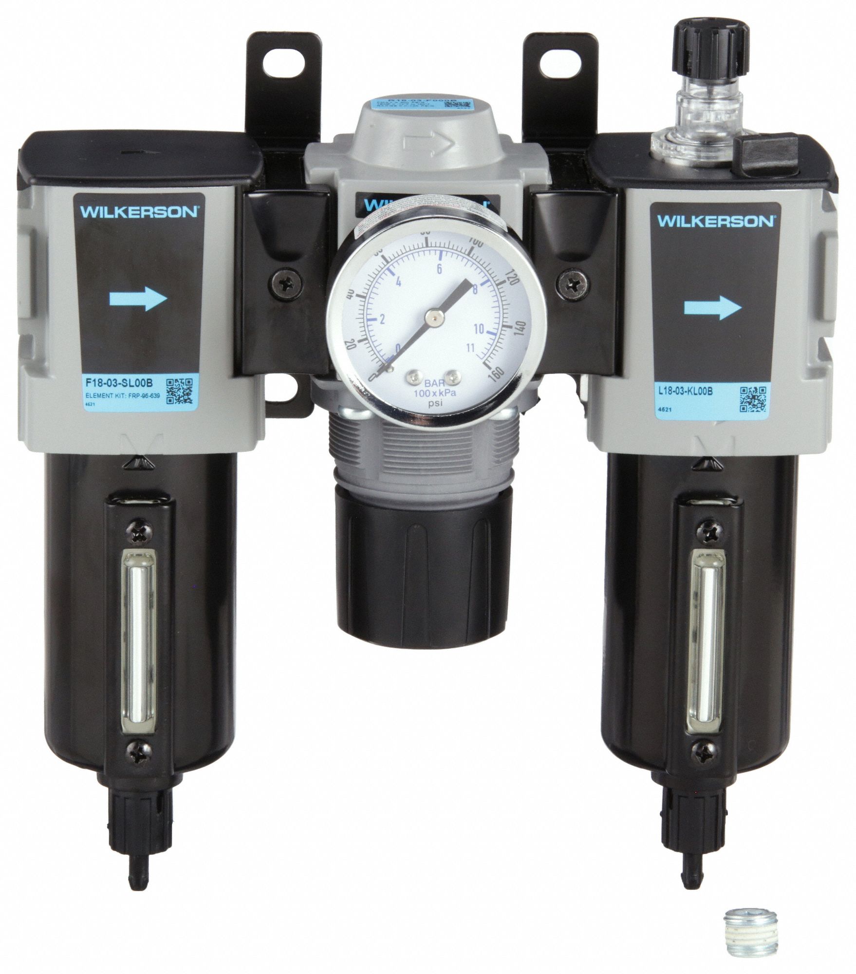 Filter/Regulator/Lubricator: 3/8 in NPT, 68 cfm, 250 psi Max Op Pressure, 5 micron