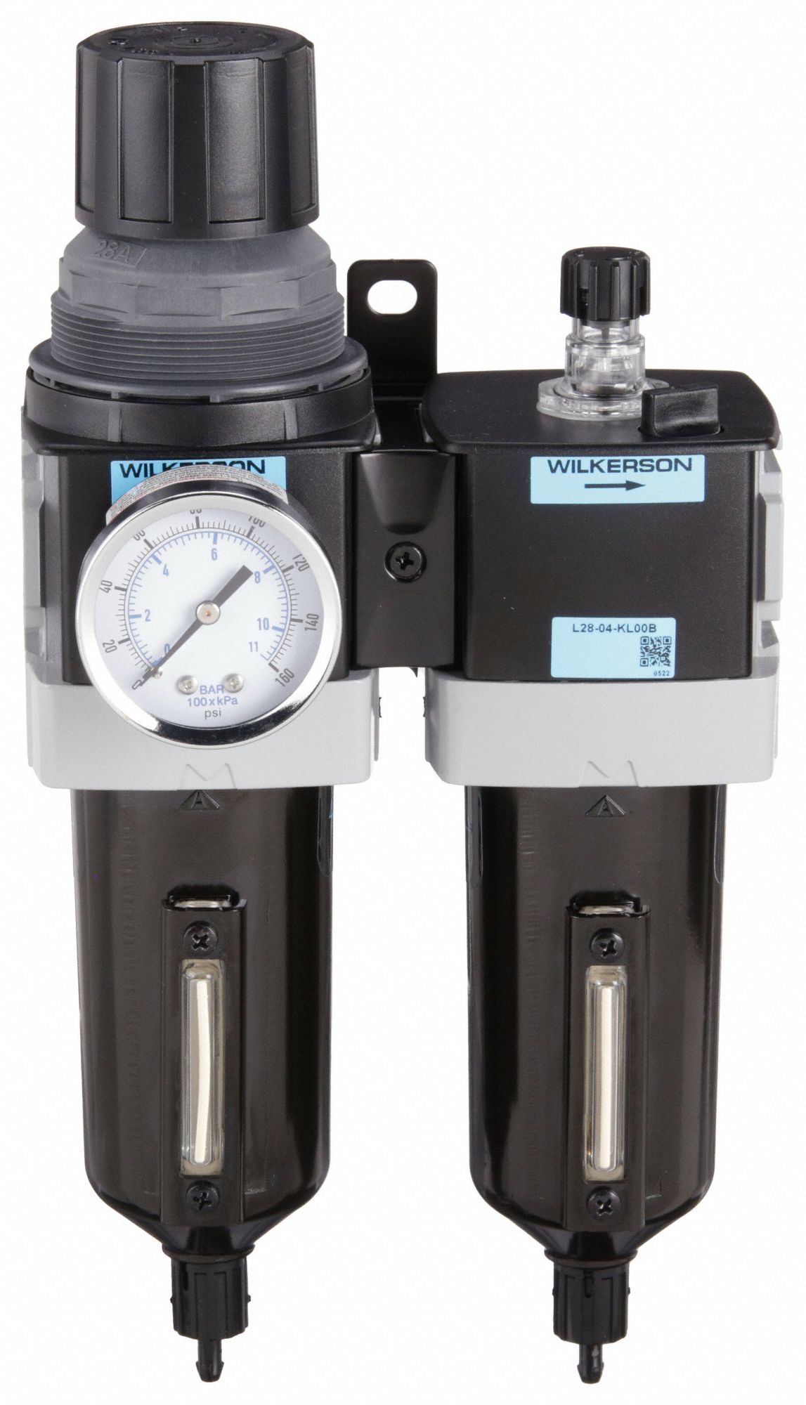 Filter/Regulator/Lubricator: 1/2 in NPT, 110 cfm, 250 psi Max Op Pressure, 5 micron