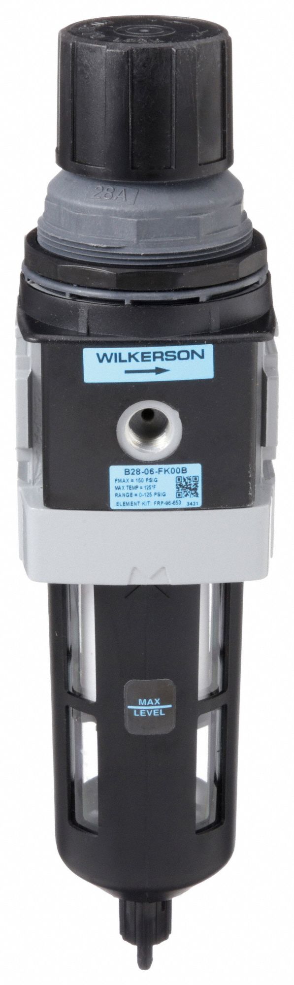 Filter-Regulator: B28 Series, 3/4 in NPT, 235 cfm, 5 micron, 0 psi to 125 psi, Aluminum