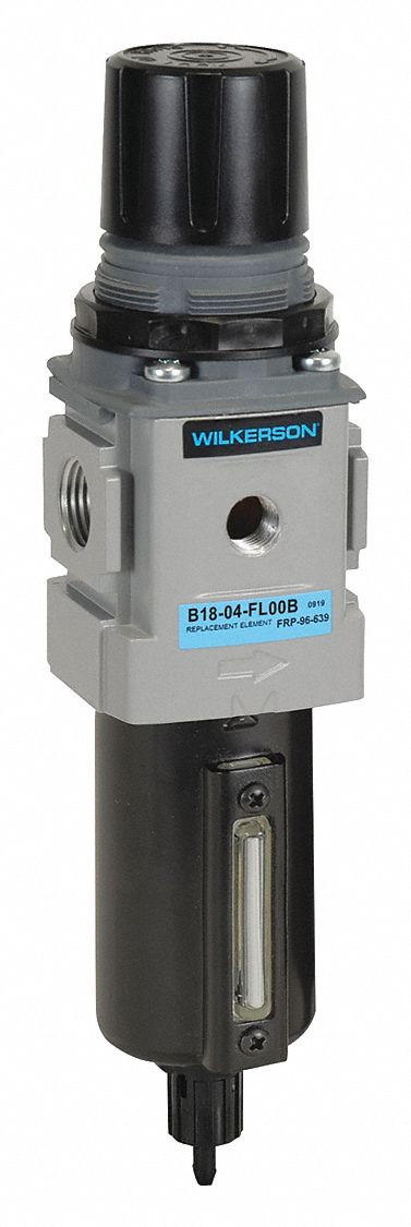Filter-Regulator: B18 Series, 1/4 in NPT, 148 cfm, 5 micron, 0 psi to 125 psi, Aluminum