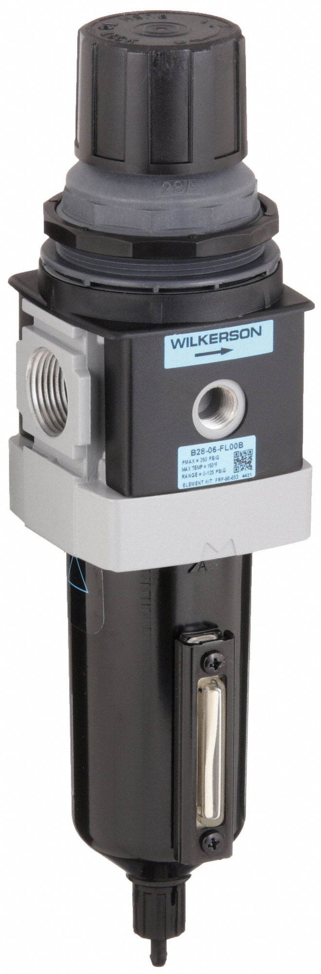 Filter-Regulator: B28 Series, 3/4 in NPT, 235 cfm, 5 micron, 0 psi to 125 psi, Aluminum