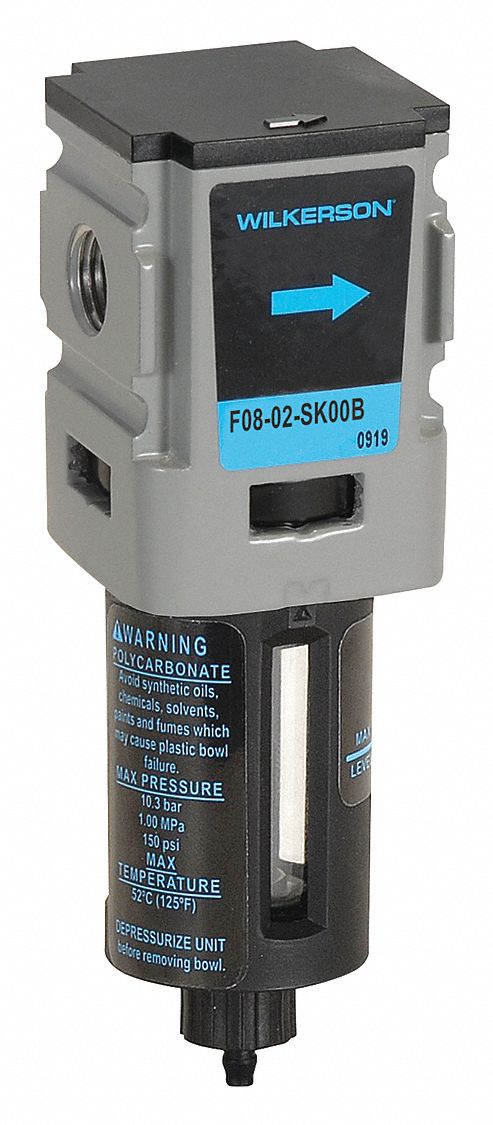 Compressed Air Filter: Particulate, 1/4 in NPT, 5 micron, 42 cfm, 150 psi Max Op Pressure