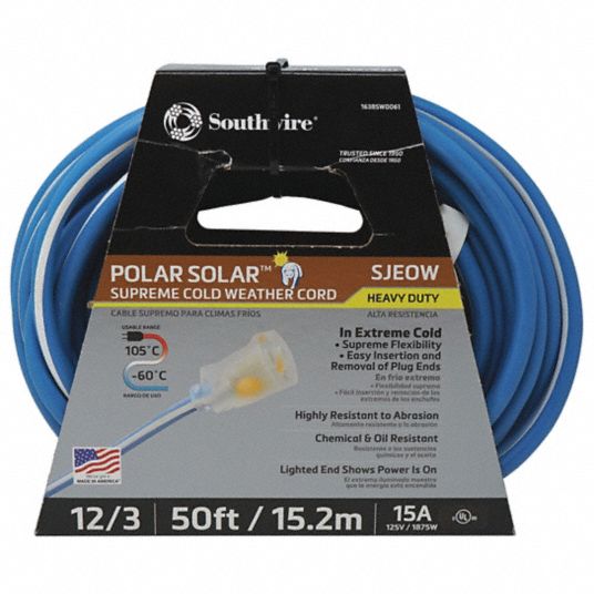 Southwire 1638SW0061 12/3 50' SJEOW Supreme Extension Cord, Blue/White