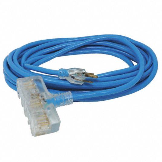 SOUTHWIRE Extension Cord: 50 ft Cord Lg, 12 AWG Wire Size, 12/3, SJTW, NEMA  5-15P, Blue, 3 Outlets