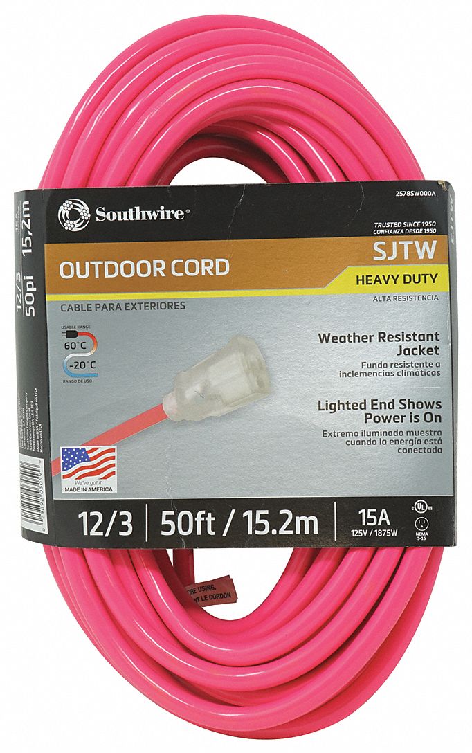 SOUTHWIRE, 50 ft Cord Lg, 12 AWG Wire Size, Extension Cord 55CW65