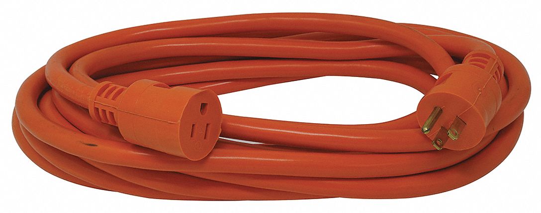 Extension Cord: 100 ft Cord Lg, 12 AWG Wire Size, 12/3, STW, NEMA 5-15P, Orange, 1 Outlets