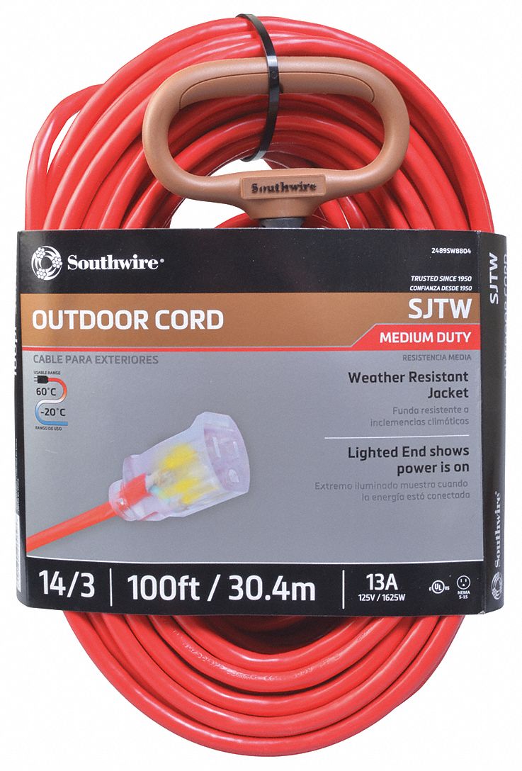 SOUTHWIRE, 100 ft Cord Lg, 14 AWG Wire Size, Extension Cord 55CW77