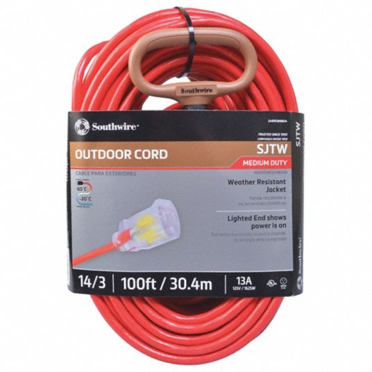 Southwire Extension Cord Lighted End 14/3 SJTW 100' - 2489SW8804