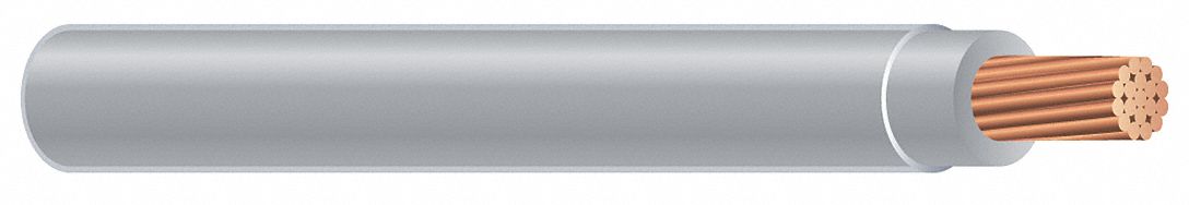 Building Wire: Copper, 12 AWG, 1 Conductors, Stranded, Gray, 1, 000 ft Lg, THHN
