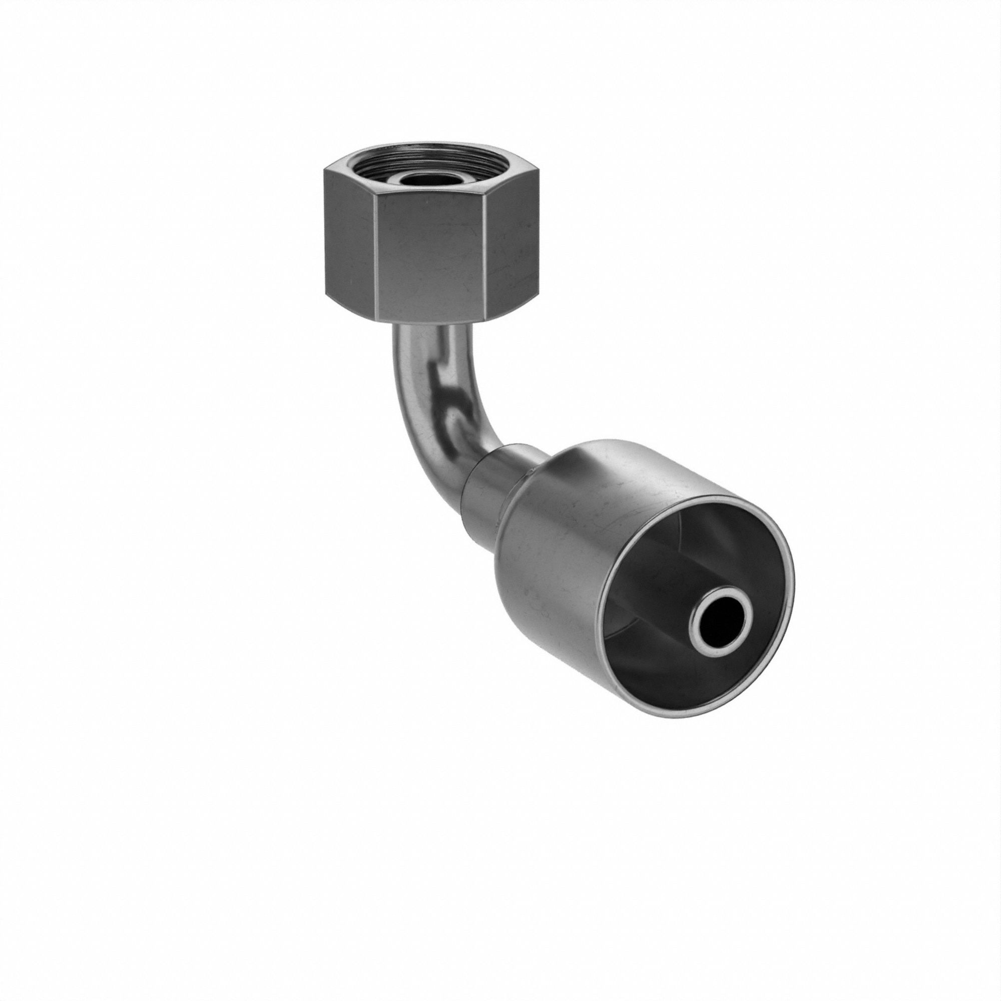 Hydraulic Crimp Fitting: Steel x Steel, 90° Elbow, -6 For Hose Dash Size, Female x Genderless