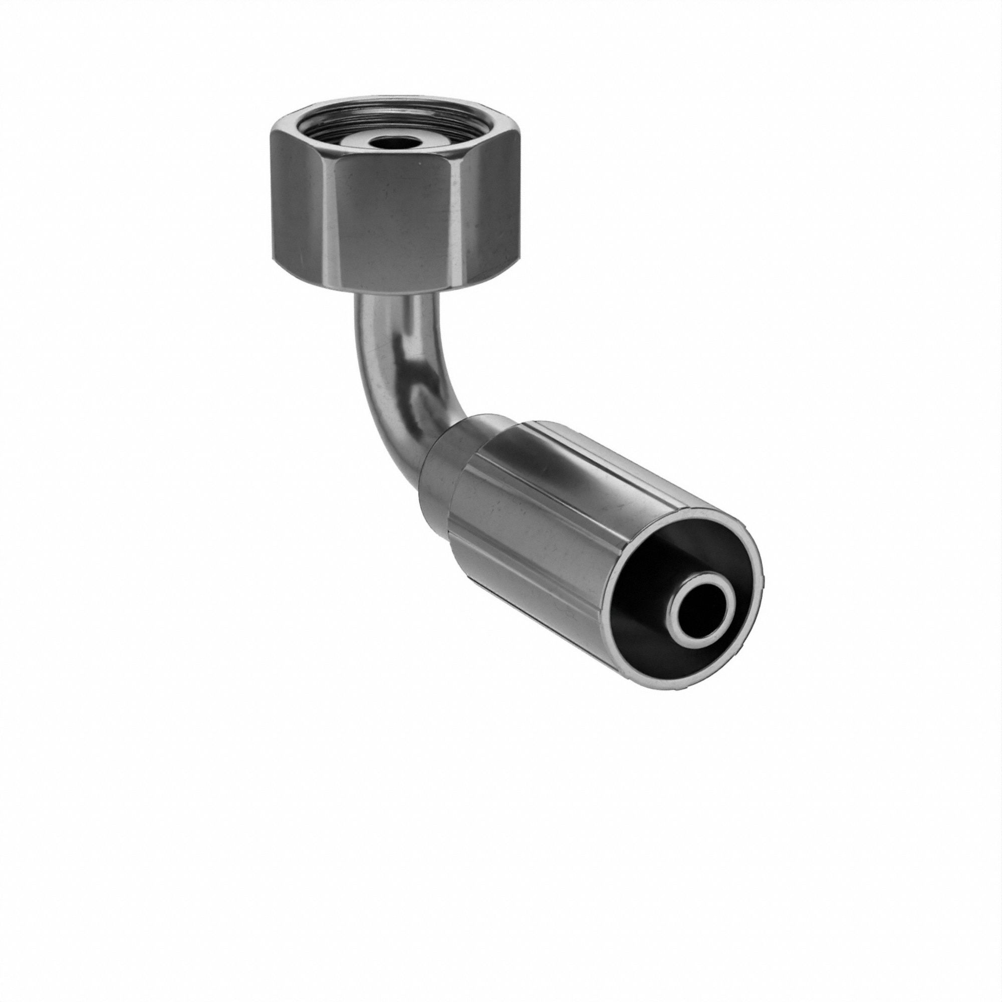 Hydraulic Crimp Fitting: Steel x Steel, 90° Elbow, -6 For Hose Dash Size, Female x Genderless