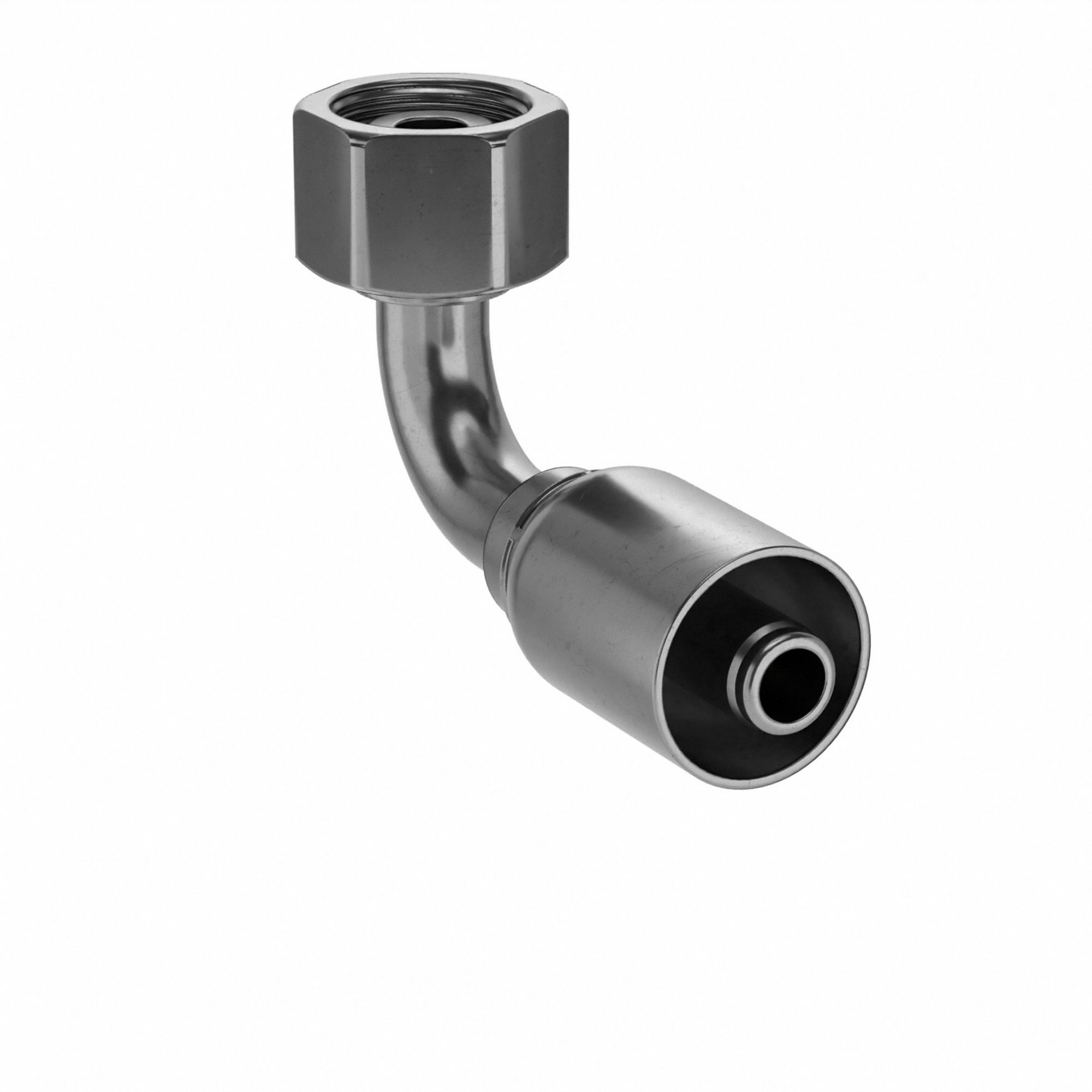 Hydraulic Crimp Fitting: Steel x Steel, 90° Elbow, -8 For Hose Dash Size, Female x Genderless