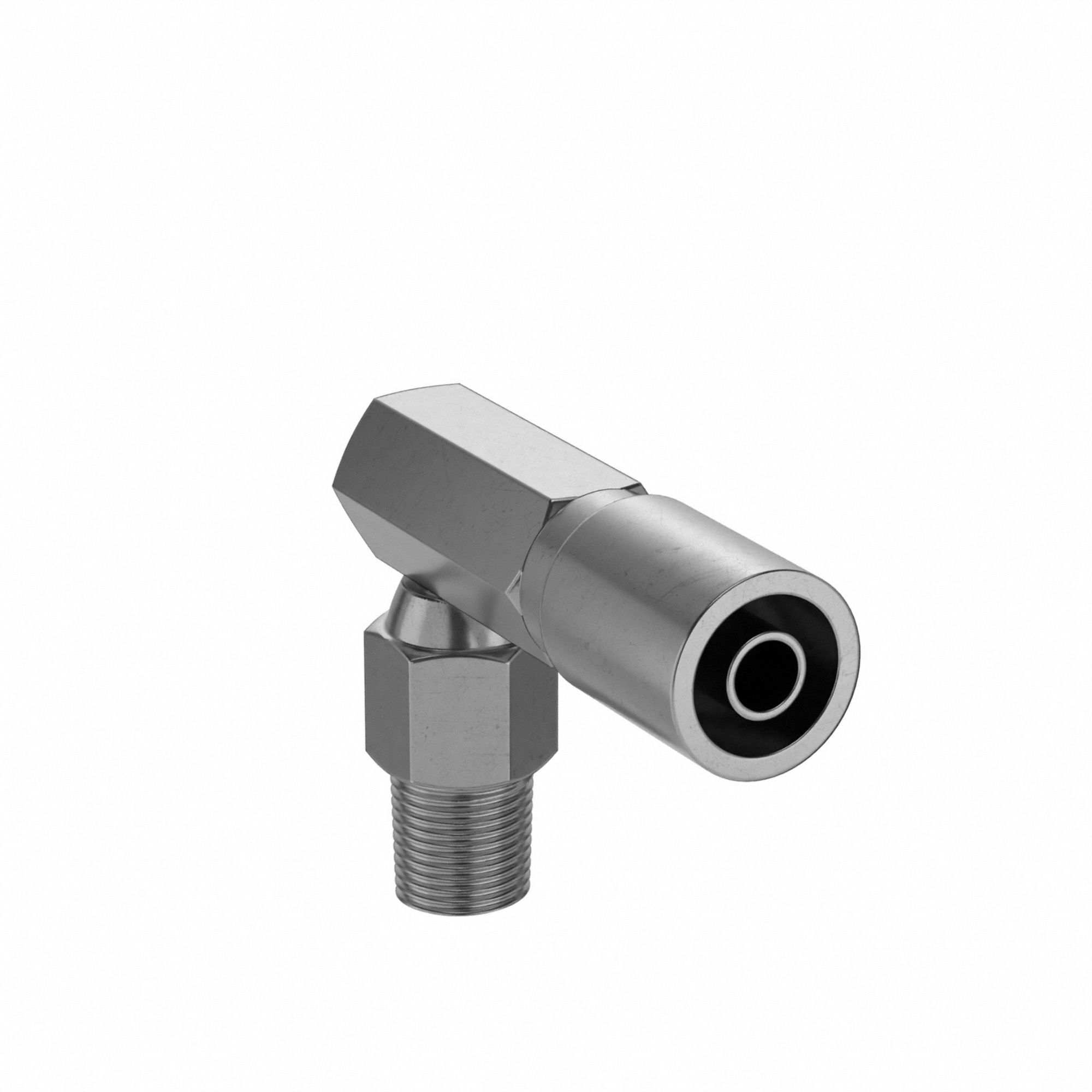 Hydraulic Crimp Fitting: Steel x Steel, 90° Elbow, -6 For Hose Dash Size, Male x Genderless