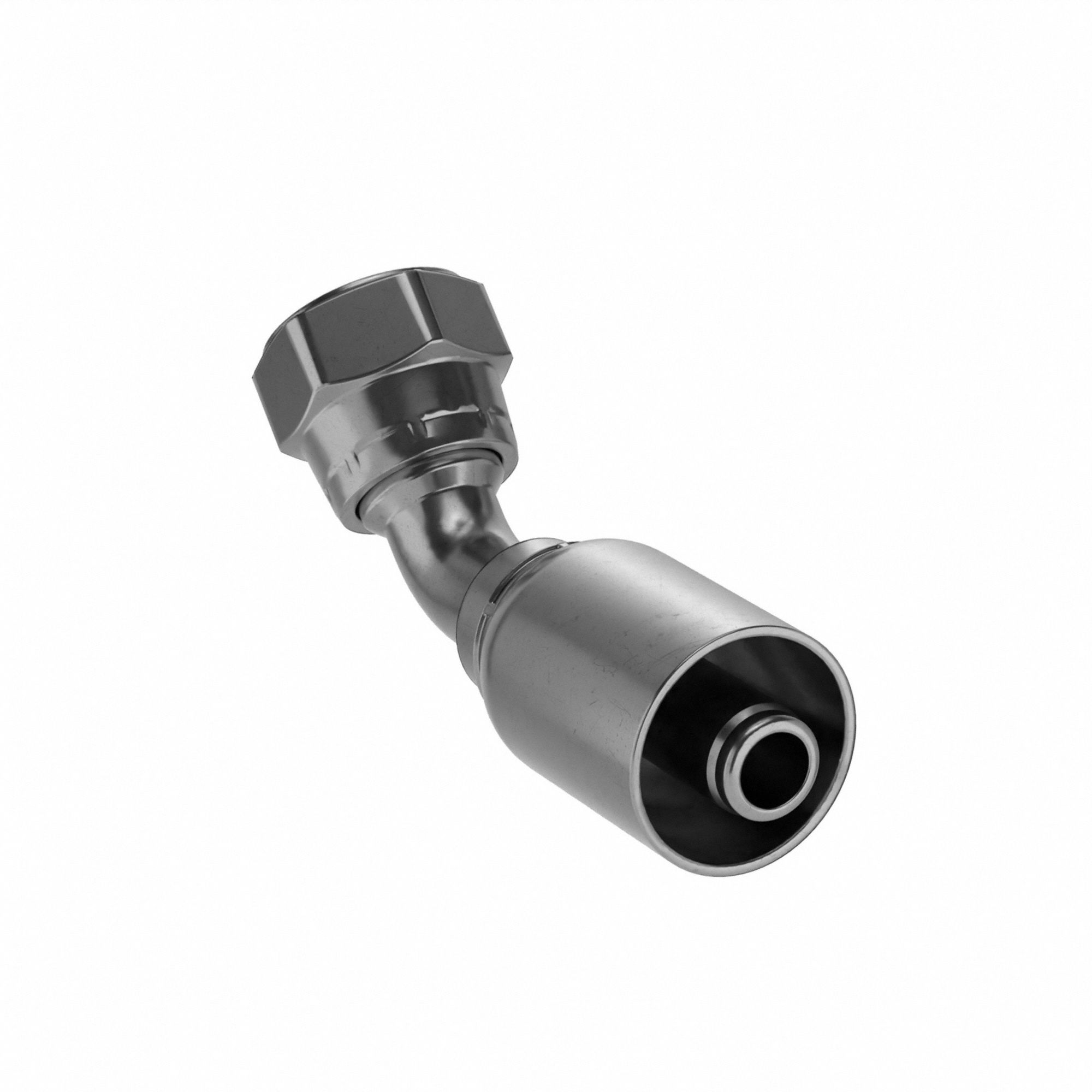 Hydraulic Crimp Fitting: Steel x Steel, 45° Elbow, -8 For Hose Dash Size, Female x Genderless