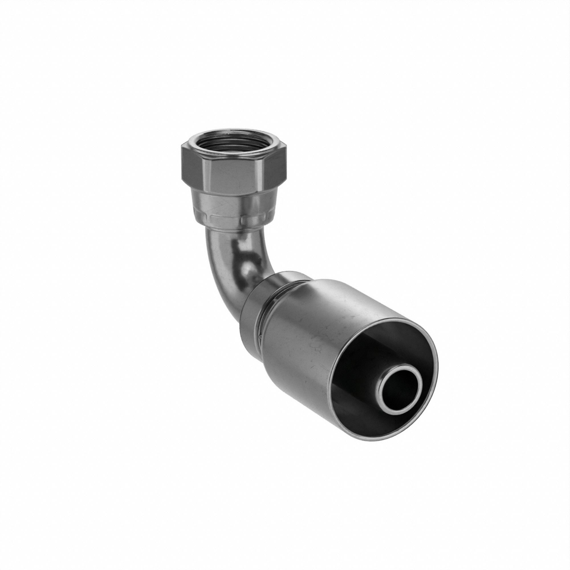 HYDRAULIC HOSE FITTING, BARB, SER 77U, CRIMP, 90 °  ELBOW, FEMALE, SWIVEL, 5/8 IN, ST