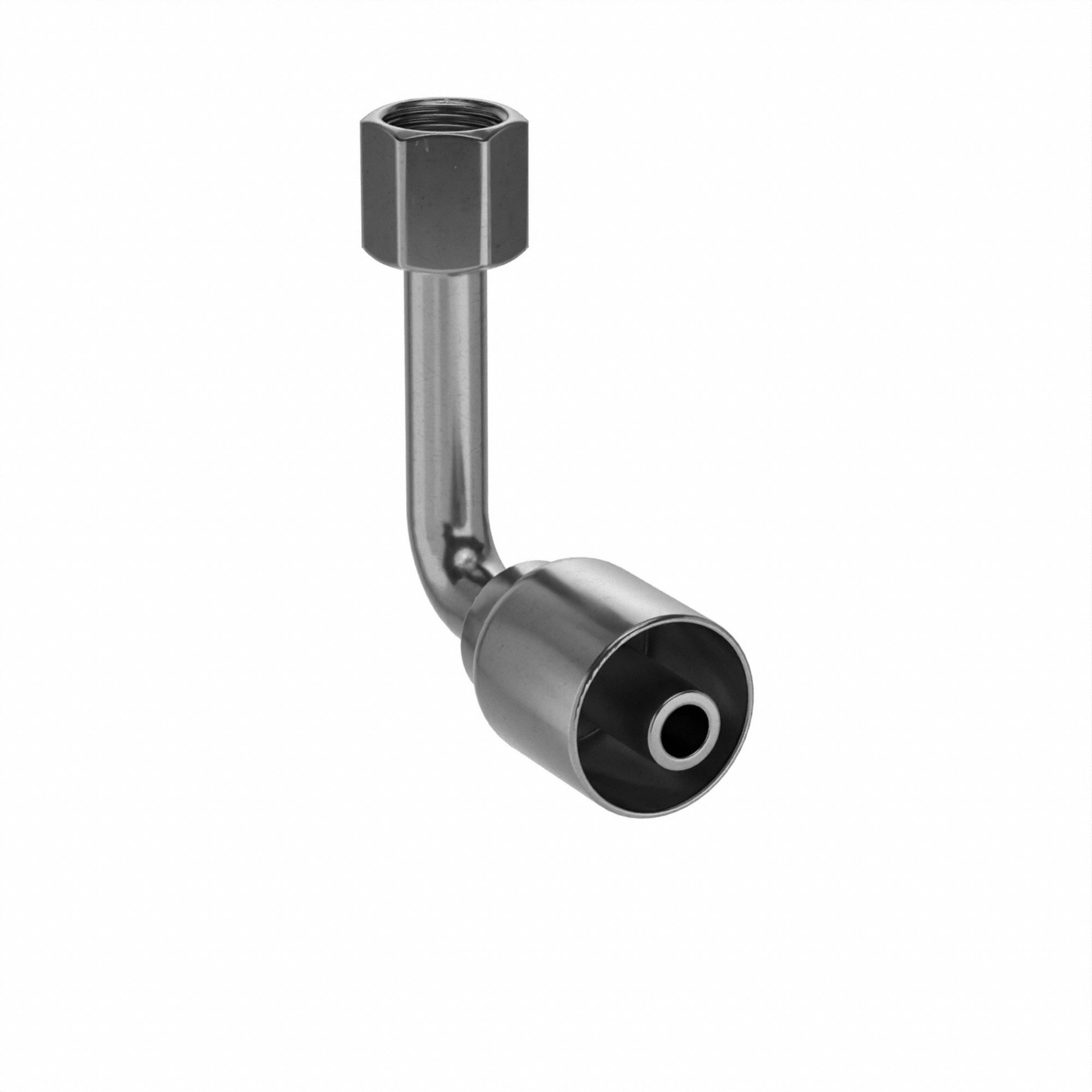 HYDRAULIC HOSE FITTING, BARB, CRIMP, 90 °  LONG DROP, FEMALE, JIC, SWIVEL, 1/2 IN X 3/4