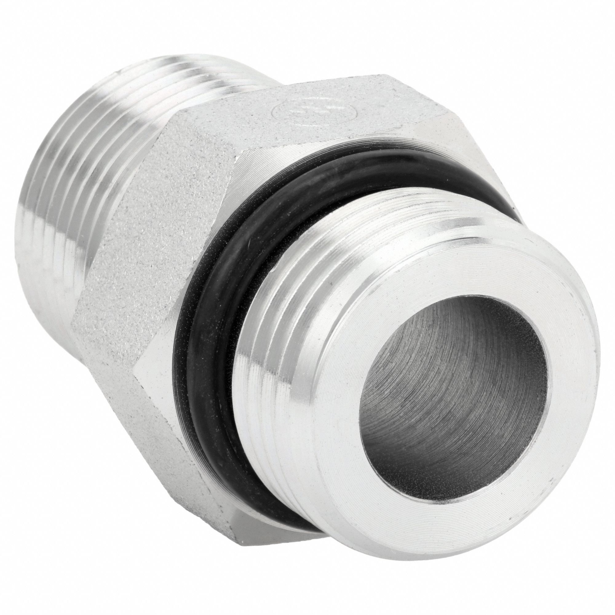 Hydraulic Hose Adapter: 1 in x 1 in Fitting Size, Male x Male, NPTF x ORB, Rigid, Straight