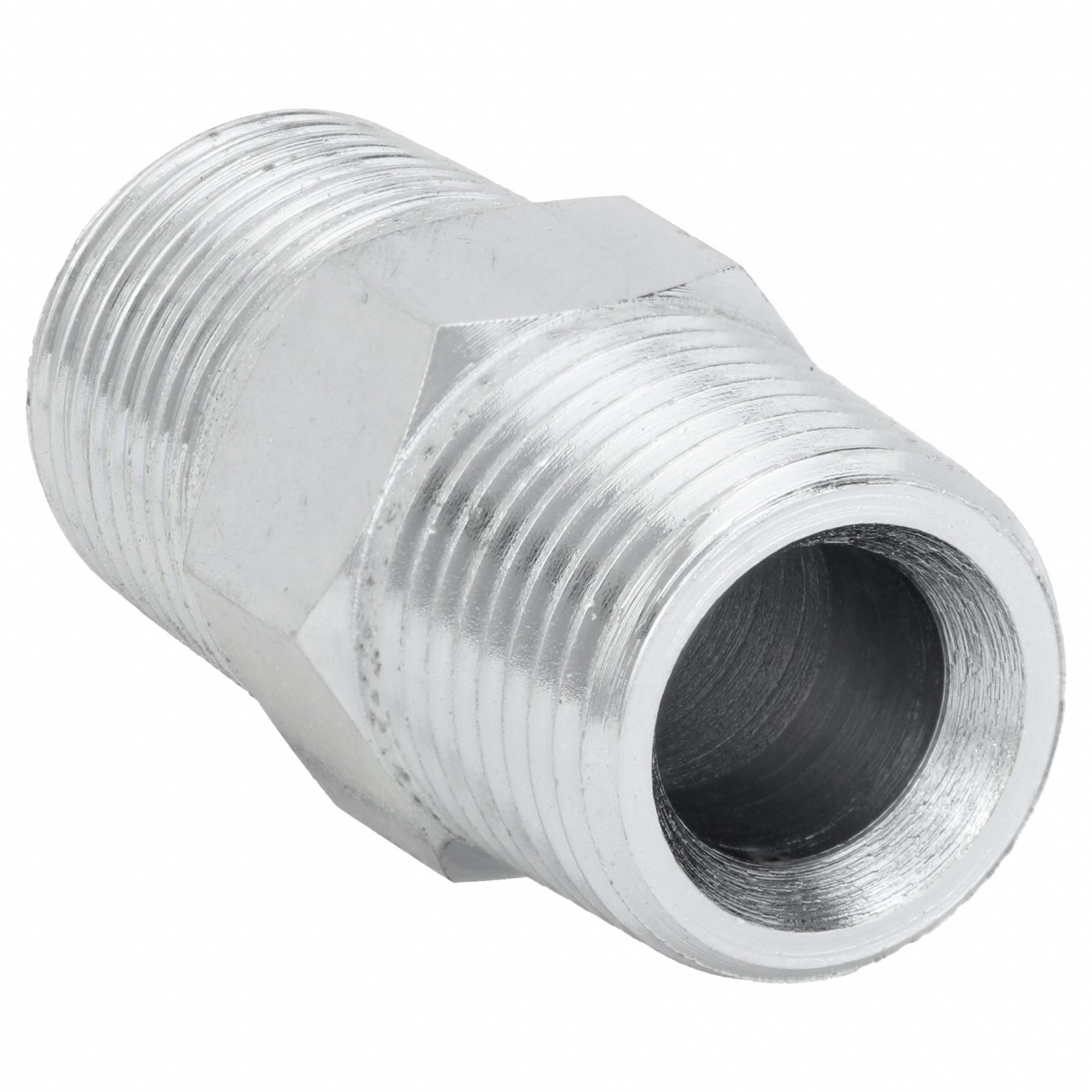 Hydraulic Hose Adapter: 1/2 in x 1/2 in Fitting Size, Male x Male, BSPT x NPT, Rigid, Straight