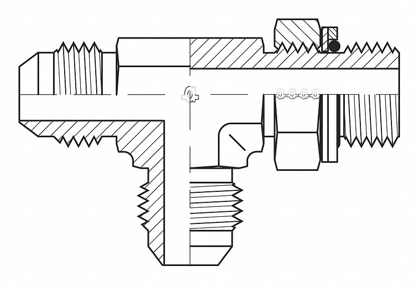 Hydraulic Hose Adapter: 1/2 in x 1/2 in x 1/2 in Fitting Size, Male x Male x Male, JIC x JIC x BSPP