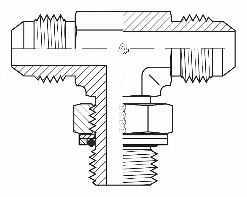 Hydraulic Hose Adapter: 1/2 in x 1/2 in x 1/2 in Fitting Size, Male x Male x Male, JIC x JIC x BSPP