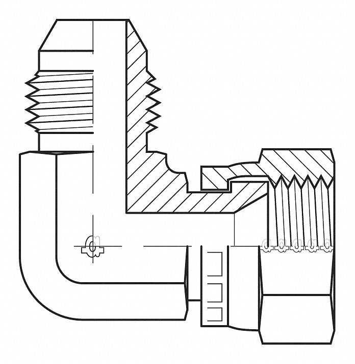 Hydraulic Hose Adapter: 1/2 in x 1/2 in Fitting Size, Male x Female, JIS x JIS, Swivel, 90° Elbow
