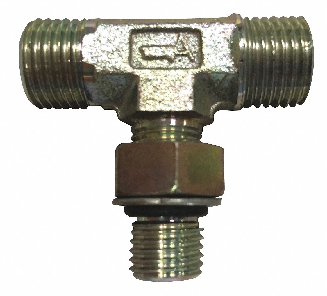 Hydraulic Hose Adapter: 1 1/4 in x 1 1/4 in x 1 1/4 in Fitting Size, Male x Male x Male, Rigid