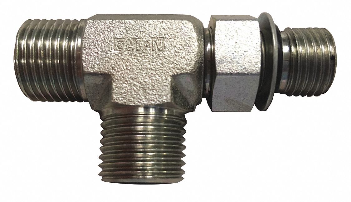 Hydraulic Hose Adapter: 1 1/4 in x 1 1/4 in x 1 1/4 in Fitting Size, Male x Male x Male, Rigid