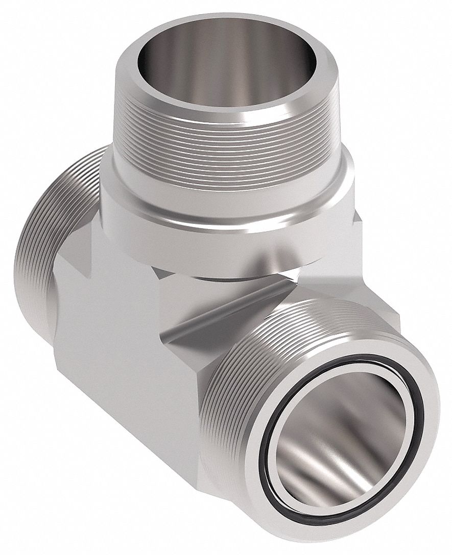 Hydraulic Hose Adapter: 1 in x 1 in x 1 in Fitting Size, Male x Male x Male, ORS x NPTF x ORS, Rigid