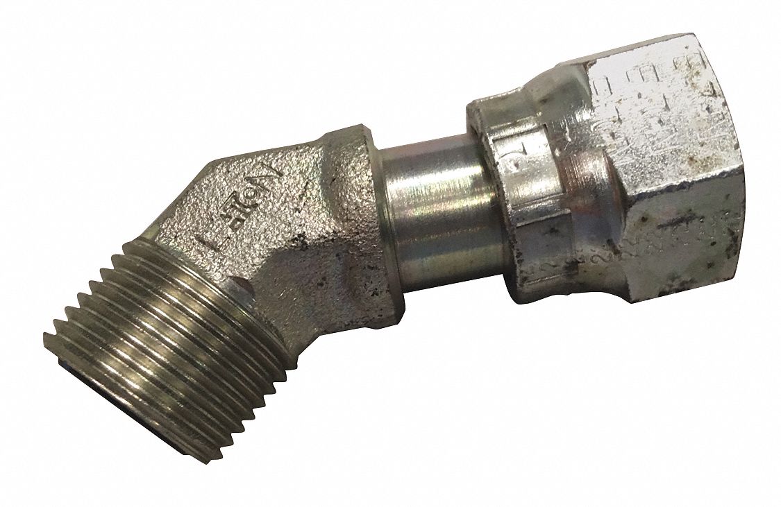 Hydraulic Hose Adapter: 1/2 in x 1/2 in Fitting Size, Male x Female, ORS x ORS, Swivel, 45° Elbow
