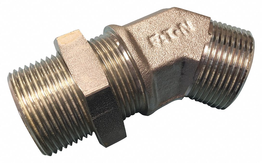 Hydraulic Hose Adapter: 1 in x 1 in Fitting Size, Male x Male, ORS x ORS, Rigid, 45° Elbow