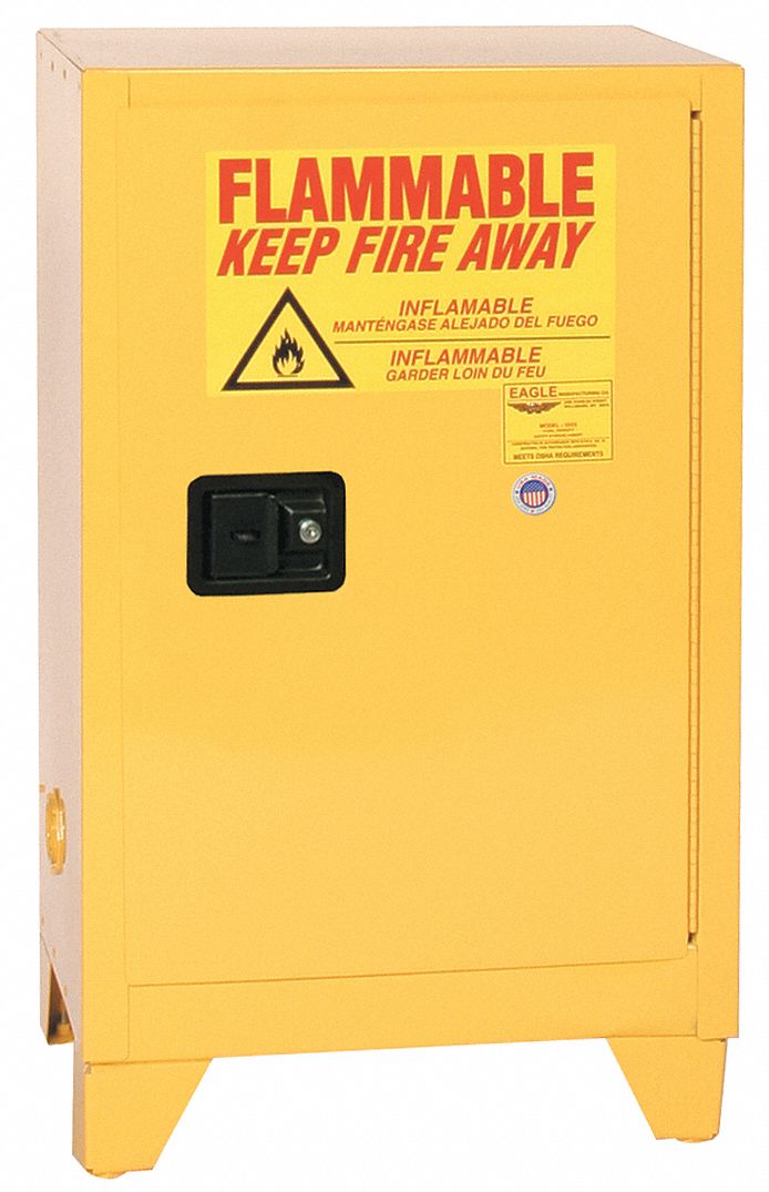 Hazardous Material Storage Cabinet: Std with Legs, 12 gal, 23 1/4 in x 18 in x 39 in, Yellow