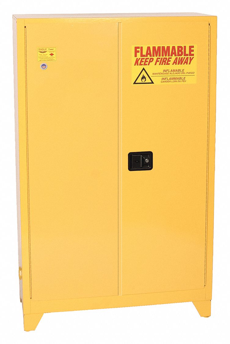 FLAMMABLES SAFETY CABINET, STANDARD WITH LEGS, 45 GALLON, 43 X 18 X 69 IN, YELLOW