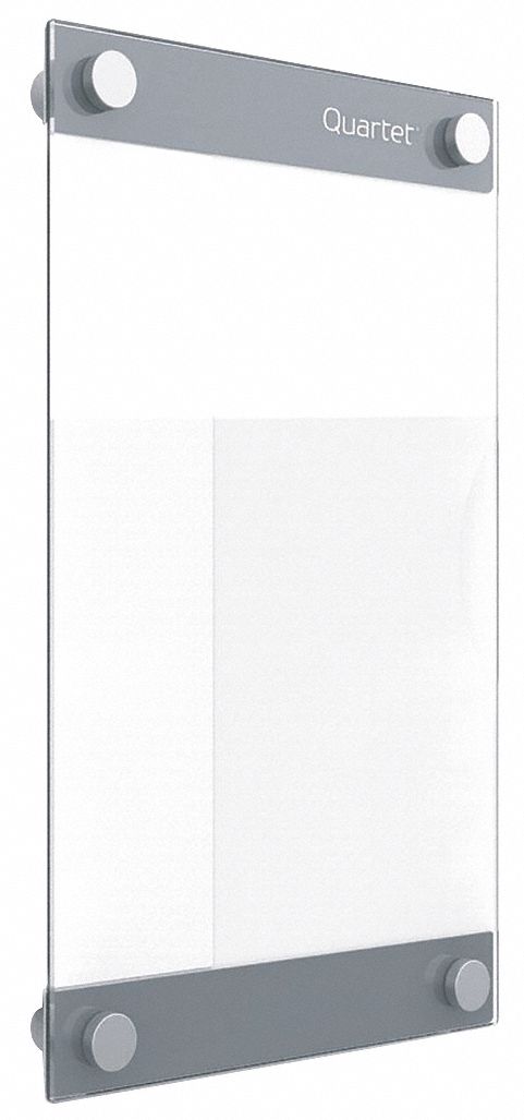 Dry Erase Board: Glass, Frameless Style, 14 in Overall Ht, 8 5/8 in Overall Wd, White