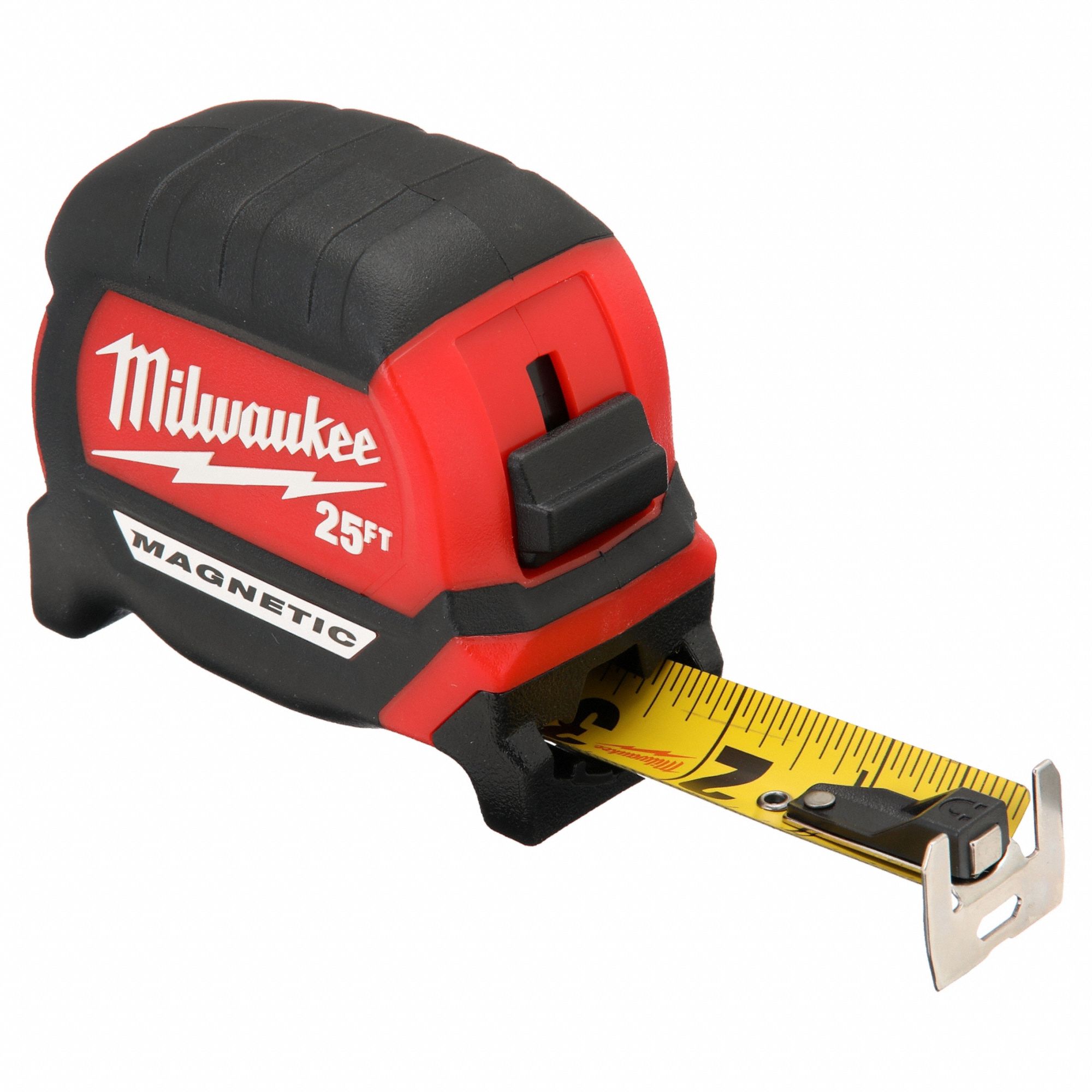 Milwaukee Tool | Milwaukee Tape Measure: 25' Long, 1 Width, Black & Yellow Blade - 1/16 Graduation, inch Graduation, Black & Red Case | Part