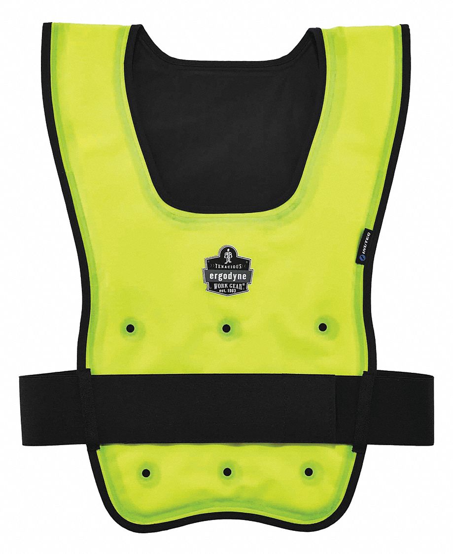 Cooling Vest: Evaporative - Reservoir, M, Green, Nylon, Up to 72 hr, Hook-and-Loop