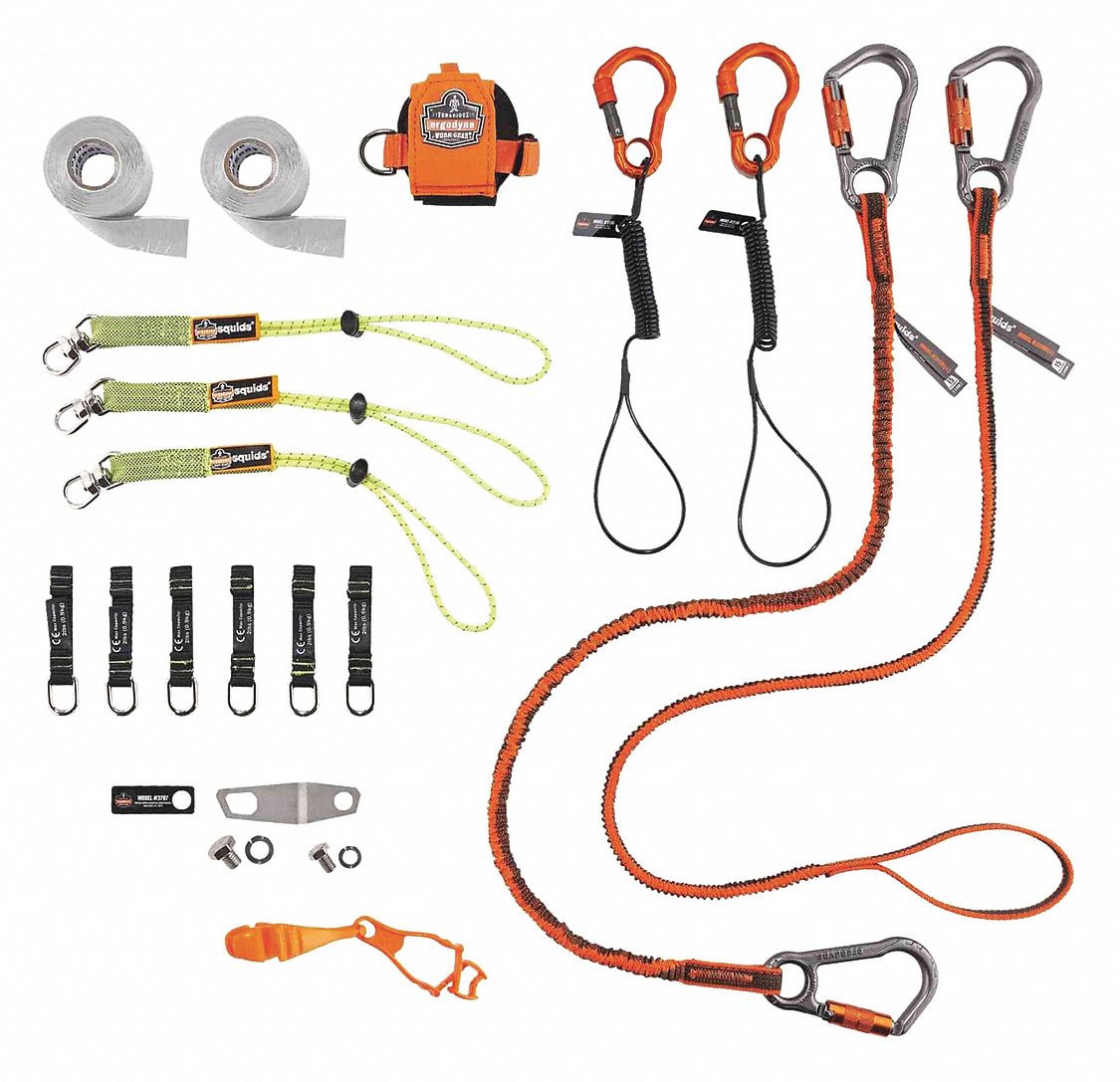 LANYARD KIT, CONCRETE FINISHER, 2 - 15 LB MAX WEIGHT, LIME/ORANGE, 48 IN, ALUMINUM/NYLON/POLYESTER